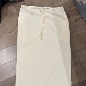 GARAGE Cream Yellow Drawstring Women's Linen long Skirt with pockets